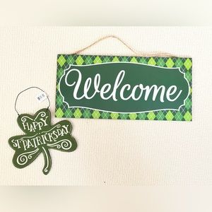 New Happy St. Patrick’s Day clover and Welcome sign with Green and  White
